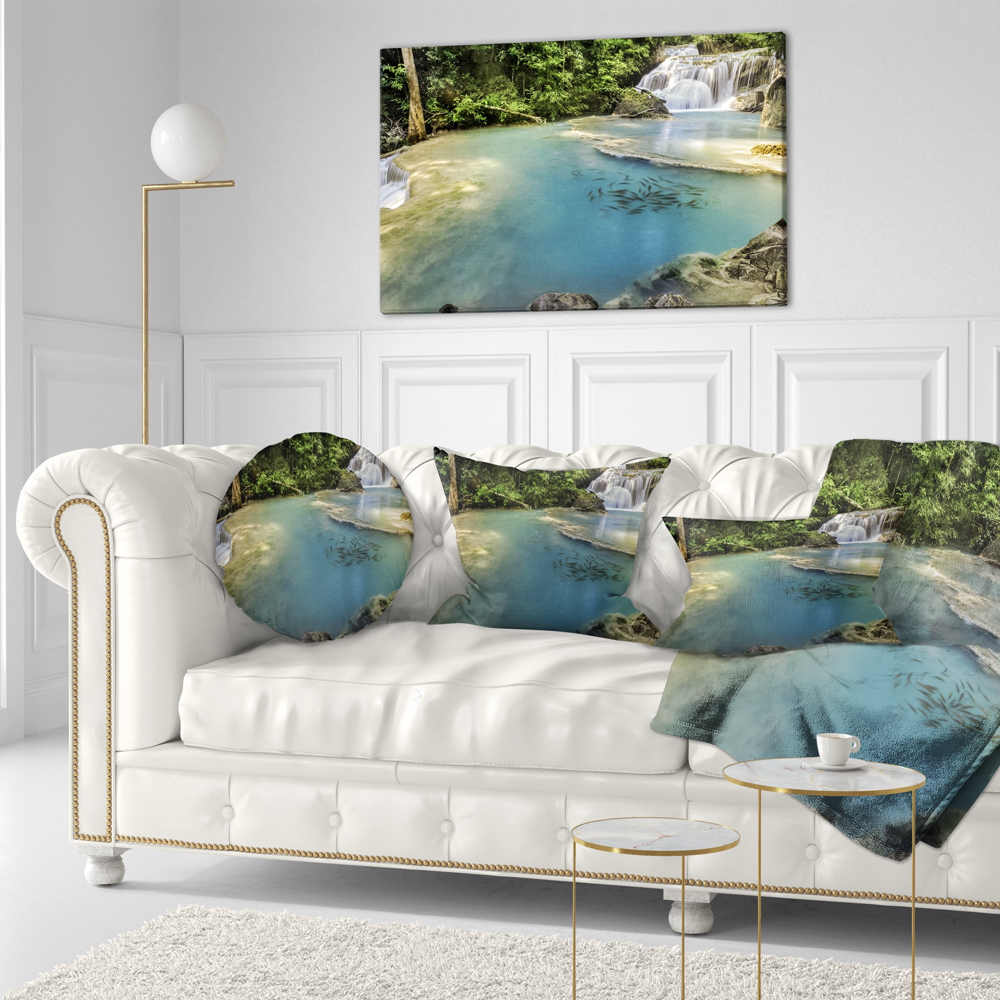 Designart Erawan Waterfall Top View - Photography Throw Pillow - 12x20