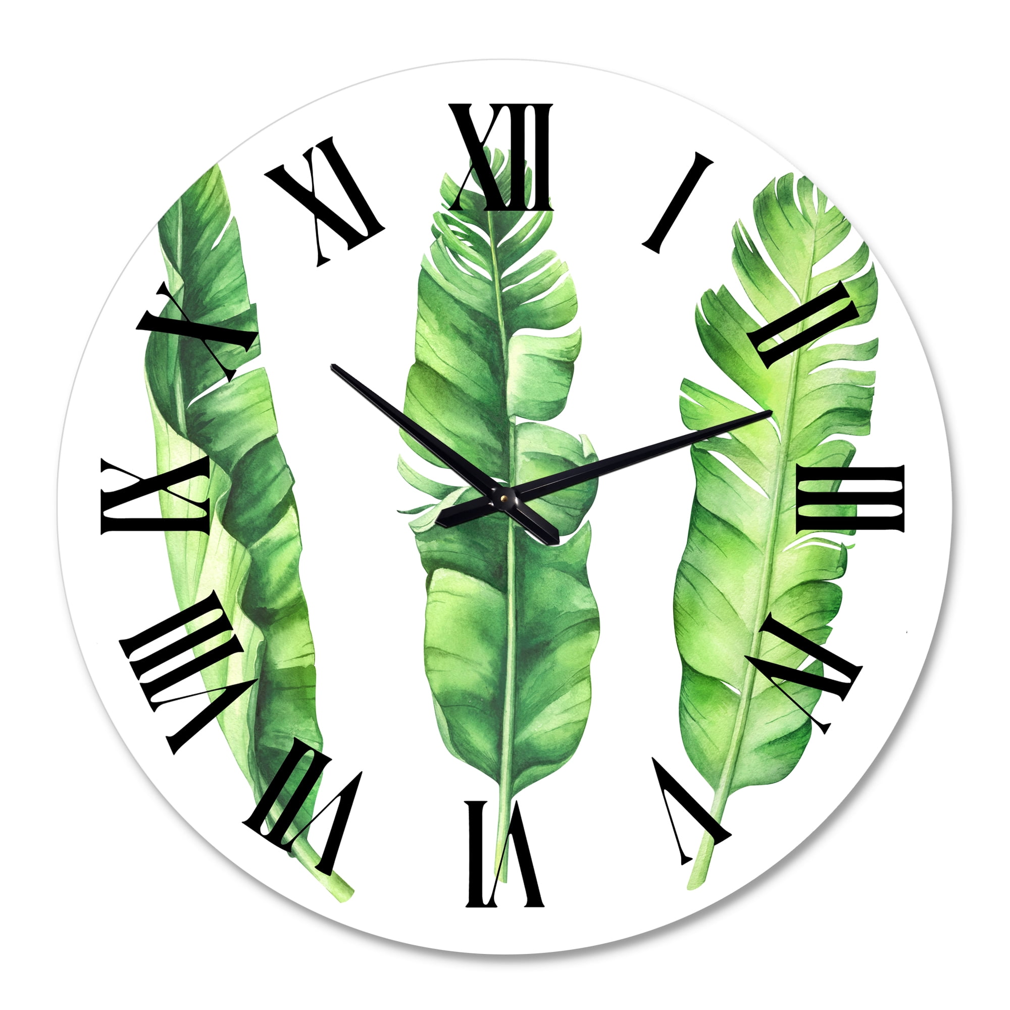 Designart 'Tropical Banana Leaves Set' Farmhouse Wall Clock