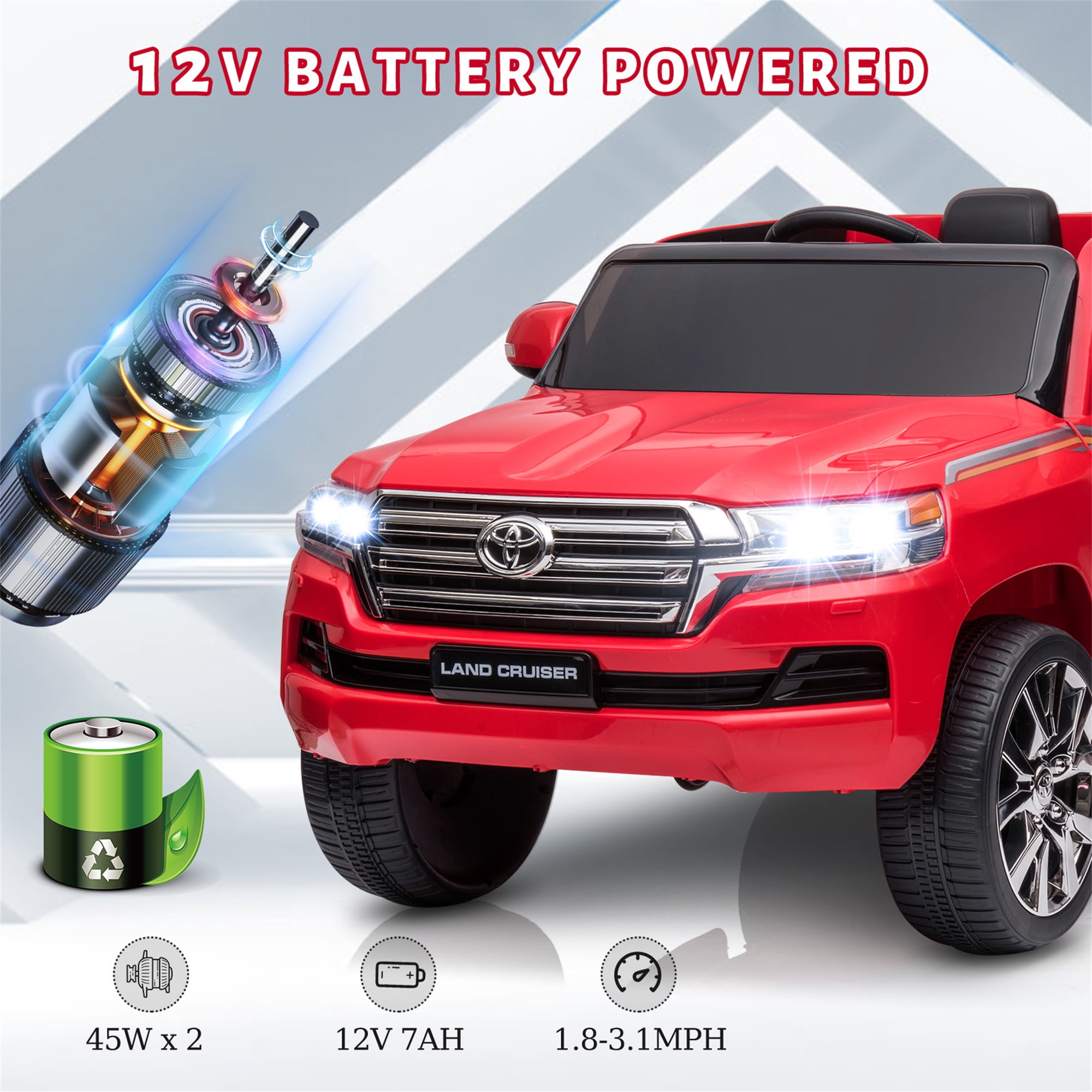 Kids Ride-On Car 2 Seaters,12V Toyota Land Cruiser Electric SUV Police Car Battery Powered Toy Truck with Remote Control,2 Motors, 3 Speeds, Music, Horn, LED Lights