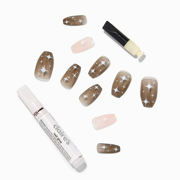 Claire's Black & Pink Star Jelly Coffin Vegan Faux Nail Set, 24 Pieces