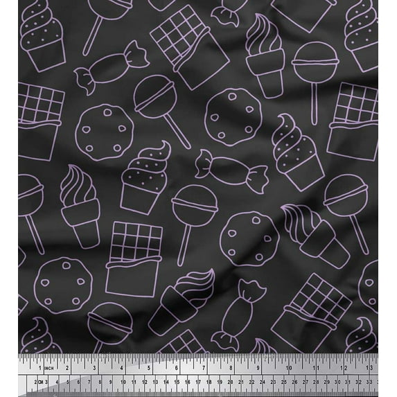 Soimoi Gray Moss Georgette Fabric Cookies & Cupcake Food Printed Craft Fabric by the Yard 42 Inch Wide