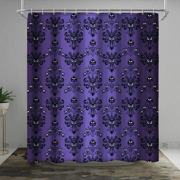 JOOCAR Haunted Mansion Halloween Shower Curtain, Waterproof Spooky Polyester with Hooks 72x72 Purple