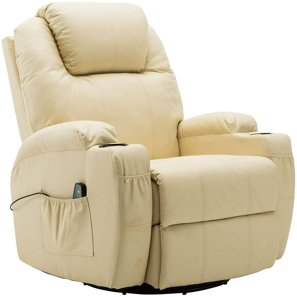 Manual Swivel Rocker Recliner Chair with Massage and Heat, 2 Side Pockets, 2 Cup Holders