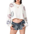 thumbnail image 2 of Yunliwuli Women Sweatshirt, Long Sleeve Crew Neck Shiny Rugby Hoodie Pullover Fall Crop Top, 2 of 10
