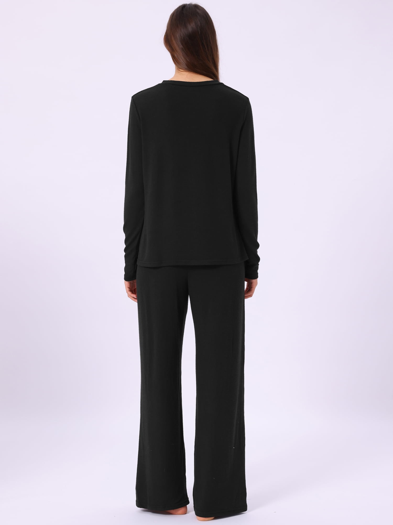 DARING DIVA Women's Sleepwear Pajamas Knit Button Down Tops and Pants with Pockets L Black