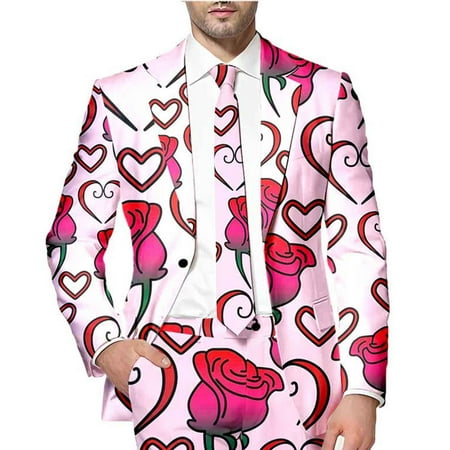 ZHOUCHANKIDS Men s Valentine s Day Long Sleeve Button Down Shirts Men s Casual Print Suit Jacket for Date Night and Festival Celebrations Pink M