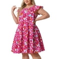 thumbnail image 2 of DARING DIVA Plus Size Boho Flutter Sleeves Round Neck Floral Print Dress 4X Red, 2 of 6