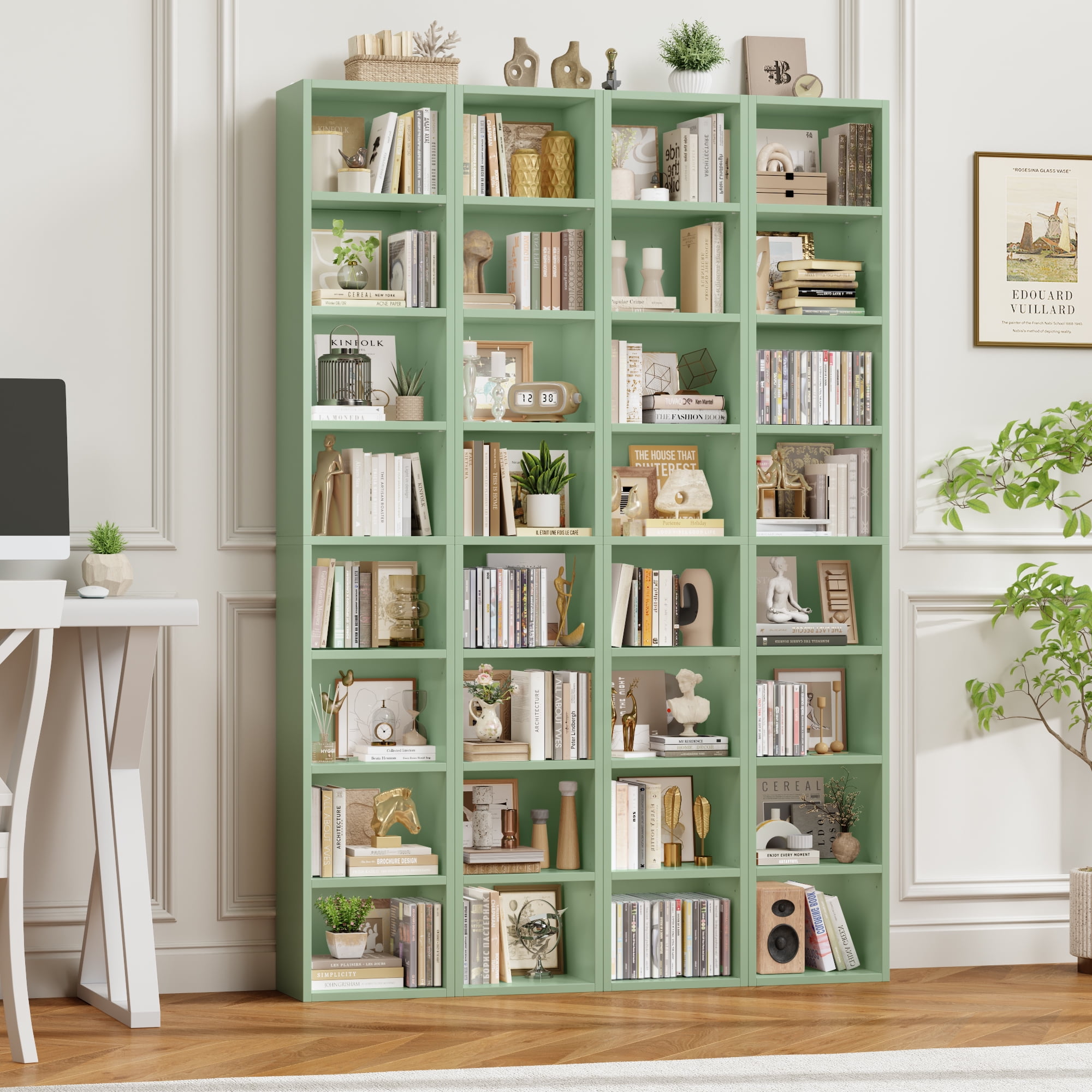 Homfa 8-Tier Wood Bookcase, 71'' Tall Storage Cube Organizer with Adjustable Shelves, 2PCS, Green