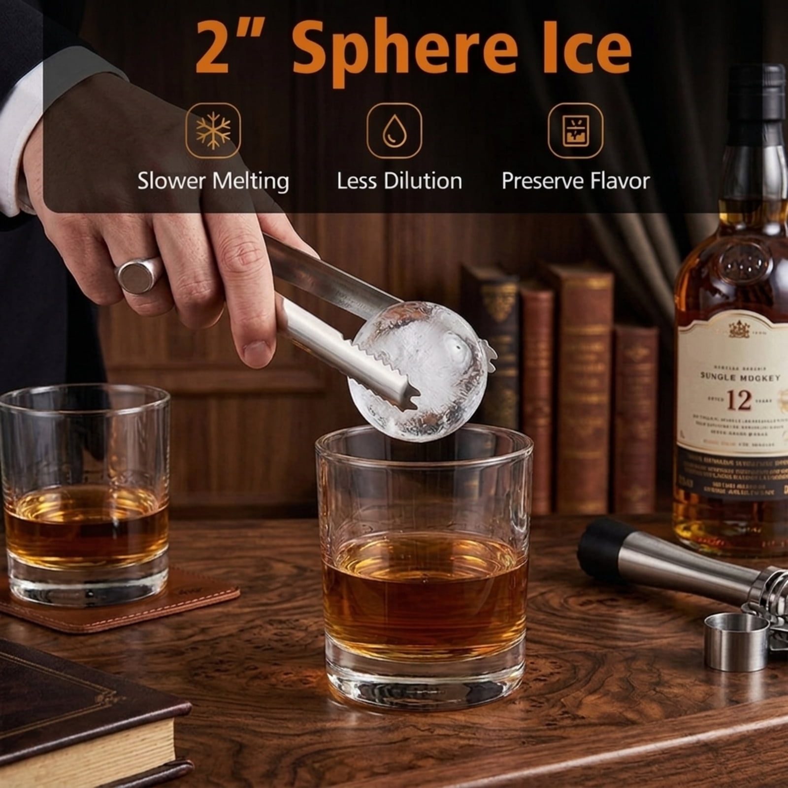 RUIE 2 Inch Ice Ball Maker Countertop, Compact Sphere Ice Machine with Self-Cleaning and 8H Timer for Home Bar Whiskey Cocktails, Black