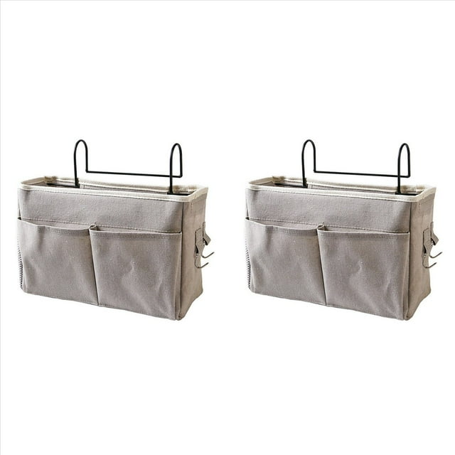 2X Bolsa de Almacenamiento de Bolsillo para Colgar Junto una la Cama Soporte Organizador de Cajita de Almacenamiento Junto una la Cama para Cabeceros Literas Dormitorios, Gris