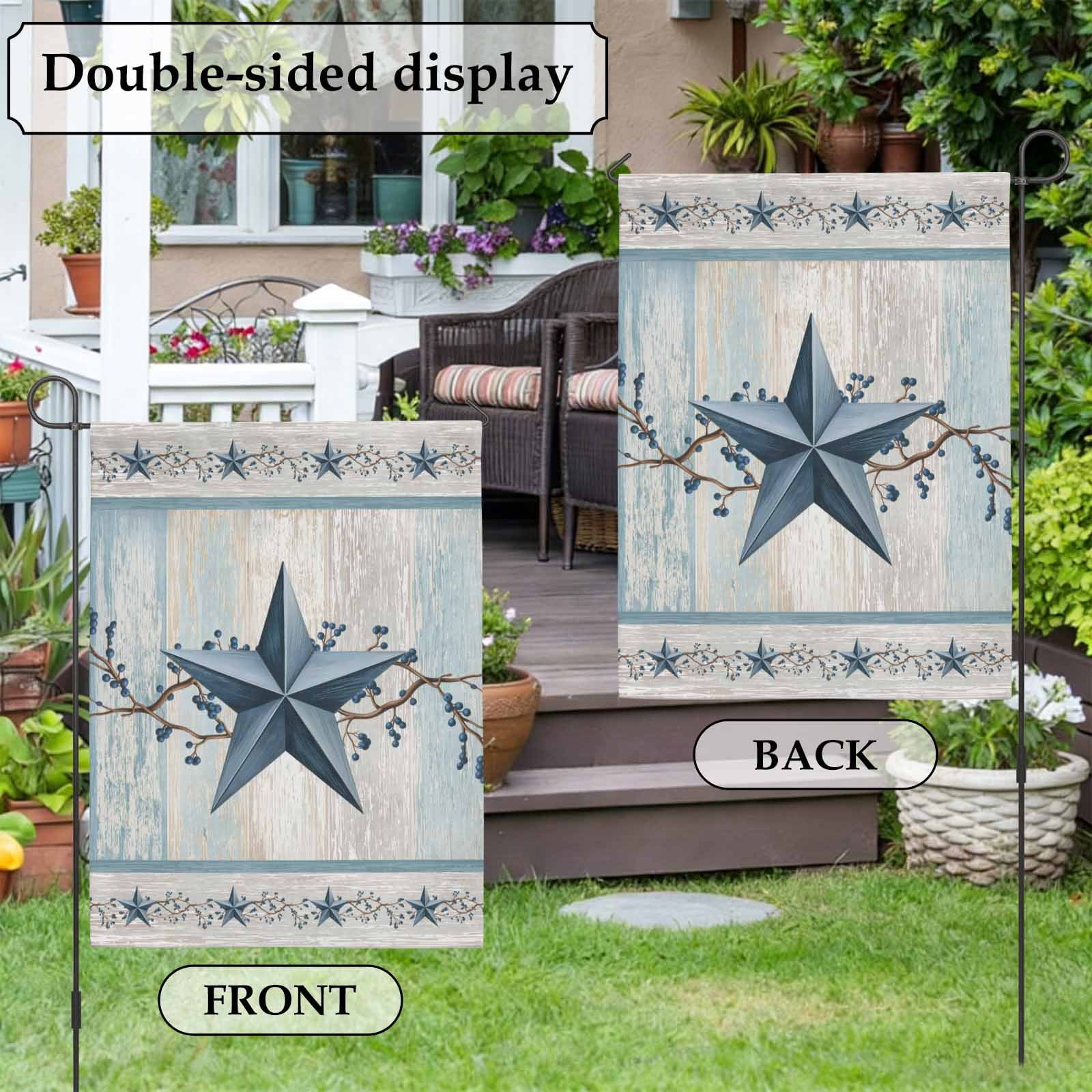 Blue Texas Star House Flag 28 x 40 Inches, Vintage Star Berry Blue Beige Wood Grain Weather Proof Outdoor Patio Flags Double Sided Small House Decoration for Yard Lawn Outside Home
