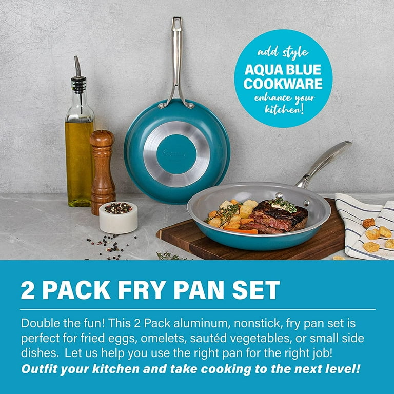 Gotham Steel Aqua Blue 3 Pack Nonstick Ceramic Frying Pan Set 8