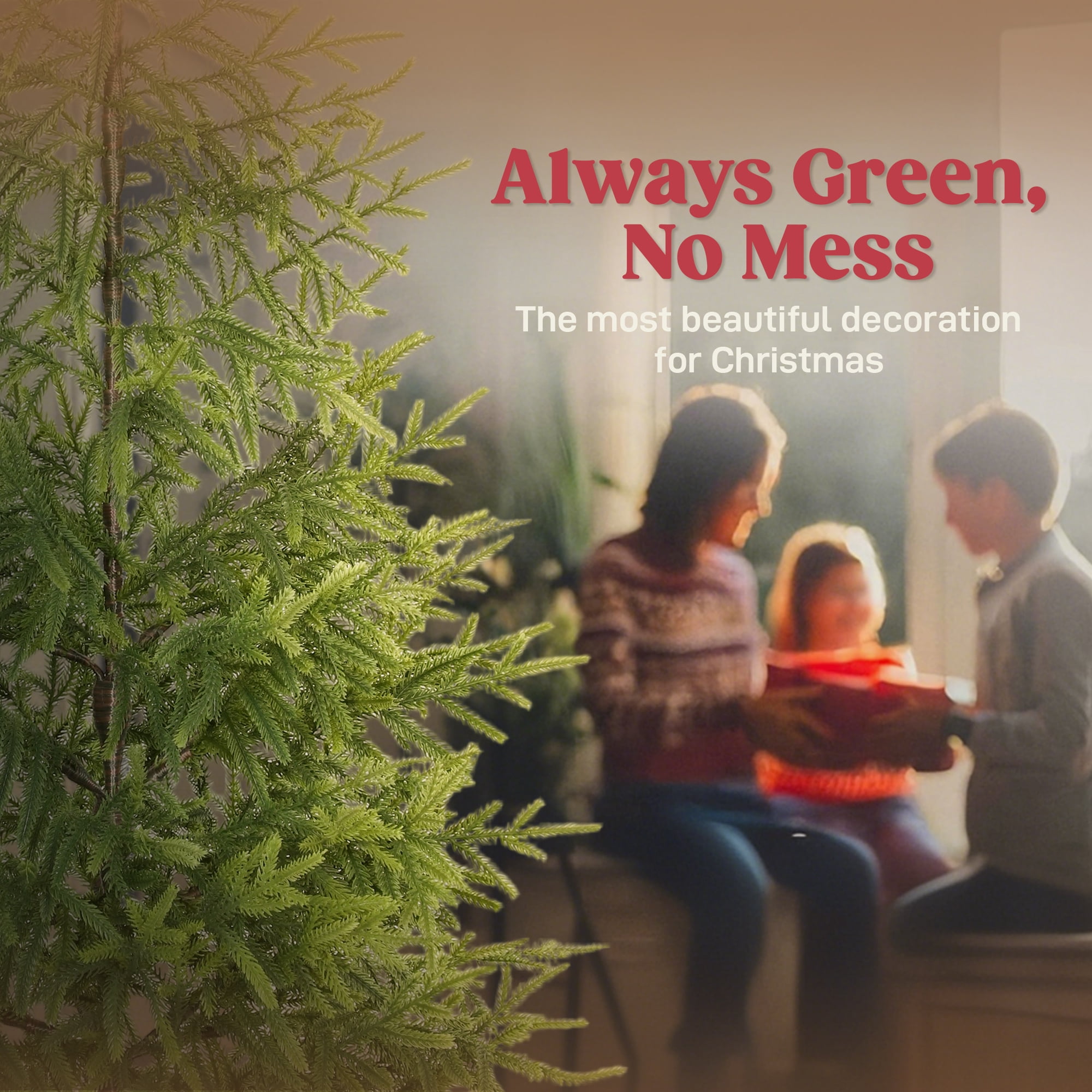 Astoutdoor Set of 2 Artificial Christmas Trees, 4 ft Norfolk Pine, 133 Tips, Green Plastic