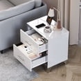 thumbnail image 4 of S-HOME Modern High Gloss Nightstand with Dual Drawers, Stylish Mirrored End Table for Bedroom & Dorm Rooms, Metal Handle, White, 4 of 12
