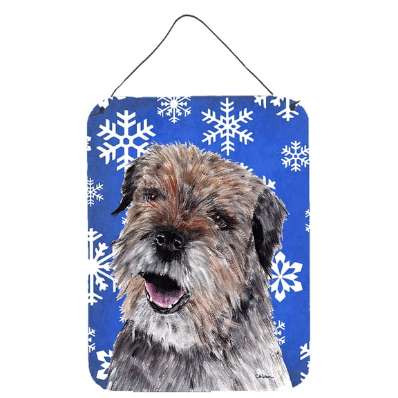 Border Terrier Winter Snowflakes Wall or Door Hanging Prints