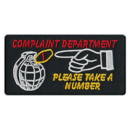Motorcycle Jacket Patch - Complaint Department - Hand Grenade - Funny - 4" x 2" Patch