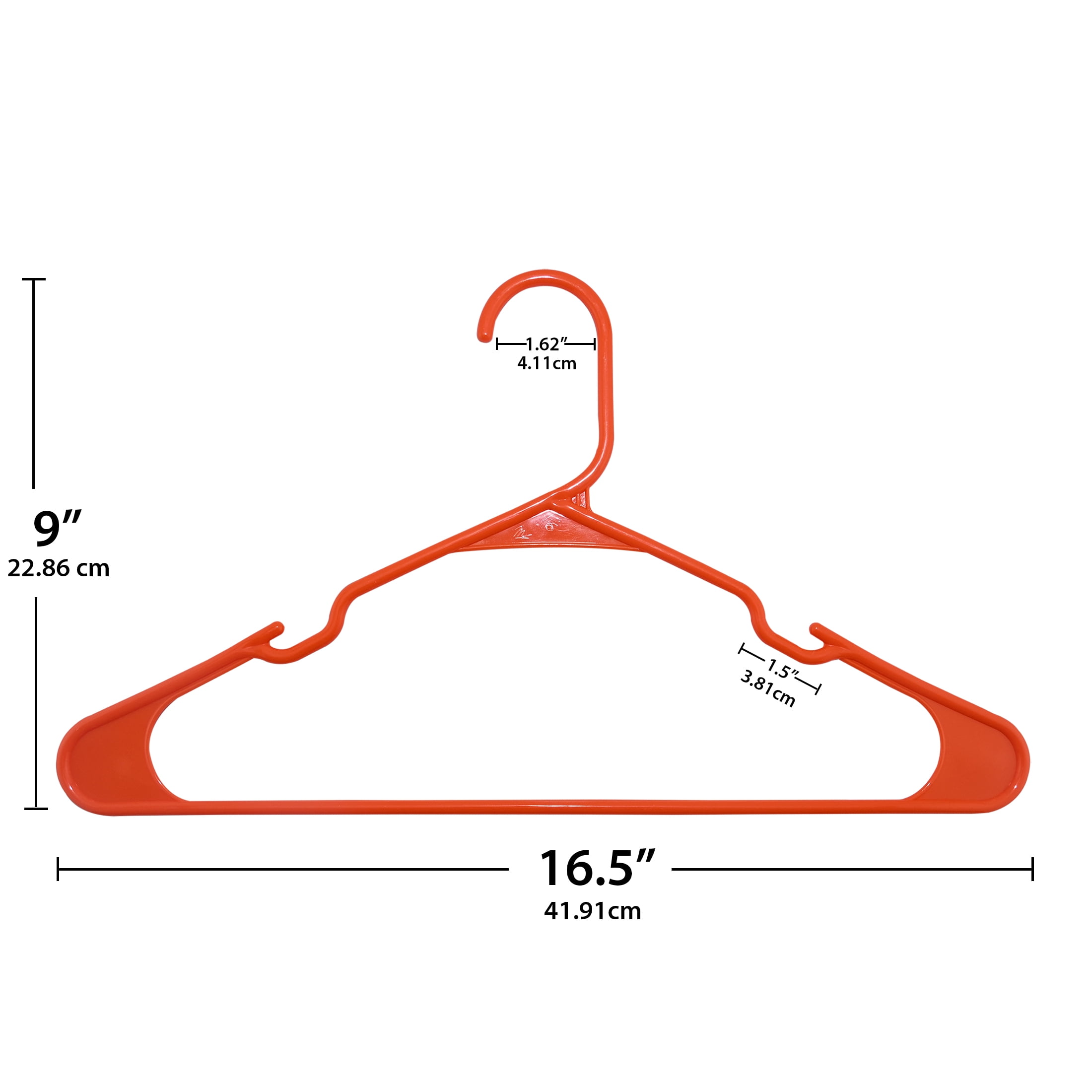 Closetselect Plastic Notched Adult Hangers for Any Clothing Type, Bright Orange 100 Count