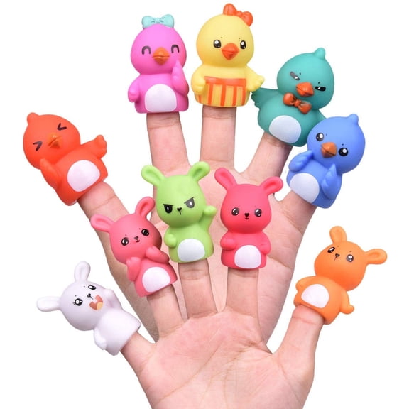 Fun Little Toys 10PCS Easter Party Favors for Kids with Bunny Chick Finger Puppets Assorted Fillers,  Easter Basket Stuffers for Toddlers Kids Gifts