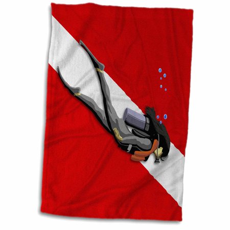 3dRose Woman SCUBA diver in front of a red and white dive flag. - Towel  15 by 22-inch