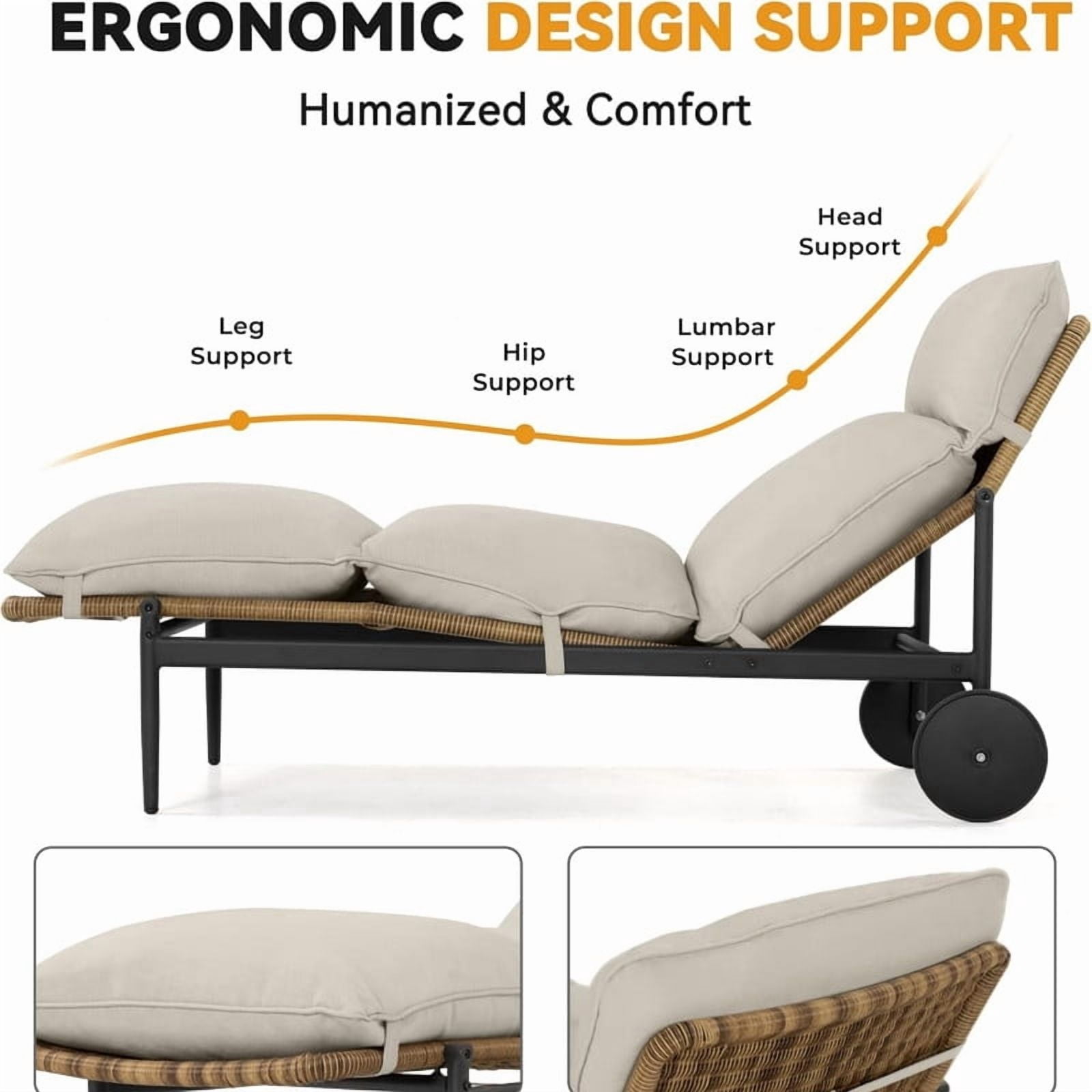 2-Piece Outdoor Poolside Chaise Lounge Sets with Side Table, Patio Rattan Lounge Chair with Cushion