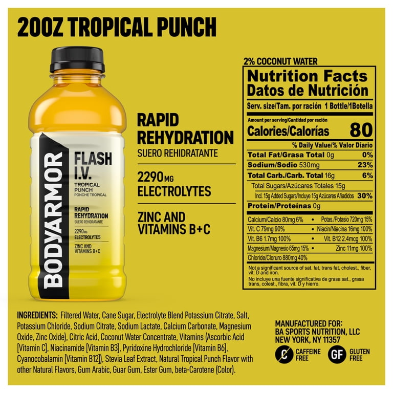 BODYARMOR Flash I.V. Tropical Punch, 20 fl oz, 12 Pack photo 5