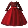 thumbnail image 1 of Enfants Bébé Filles Princesse Robe à Manches Longues Paillettes Maille Anniversaire Robe de Banquet Rouge 11-12 Ans, 1 of 8