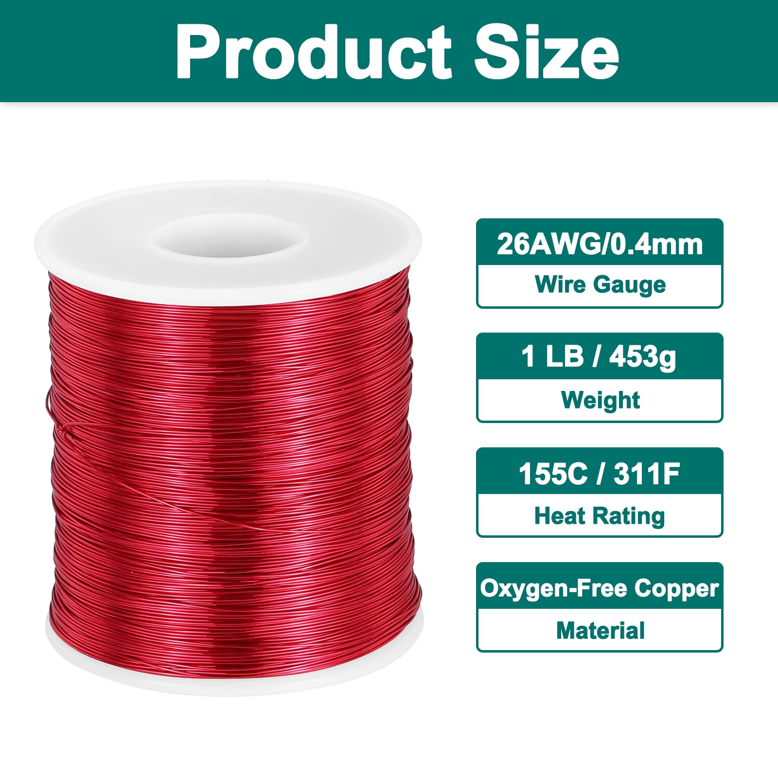 Uxcell 26 AWG Magnet Wire, 26 Gauge Enameled Copper Wire, 1 lb Magnetic Coil Wire for Transformer, Motor, Electric, 155C(311F)