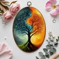 thumbnail image 7 of Canvas Wall Art Tree Abstract Hand Painted Teal Gold Dual Trees Yin Yang Shape Blue Oval Framed Canvas Prints Cottagecore Wall Hanging Decor for Home Office Gift 8.6"x11.4", 7 of 7