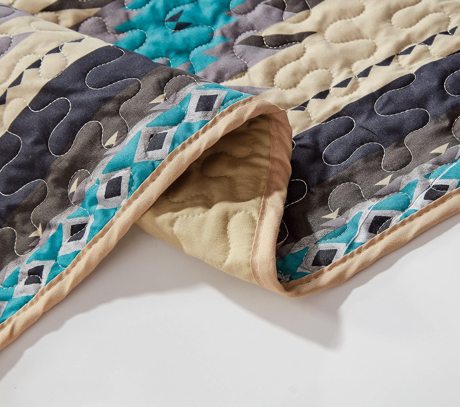 Chezmoi Collection Prescott 3-Piece Southwestern Multi-Color Teal Quilt Bedspread Set, Queen