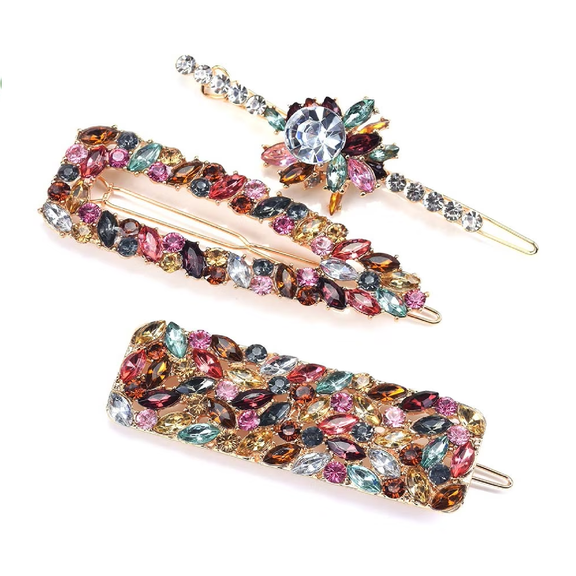 Sparkling Rhinestone Crystal Hair Barrettes – Colorful Clips for Women, Everyday & Party Hairstyles, Hair Accessories for Girls & Women (RL 3 PCS)