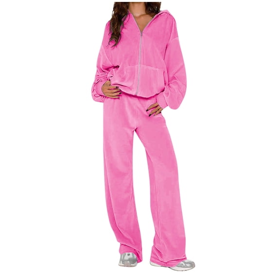 Wdfiry Sweatsuits Set for Women Womens Coat 2 Piece Outfit Sets Open Front Zip Hooded Sweatshirt Coat and Jogger Sweatpant Lounge Sets Tracksuit Sets with Pocket Clearance