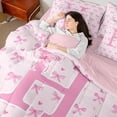 thumbnail image 4 of Homewish Bow-Tie Initial Alphabet H Twin Bedding Sets 7-Piece for Adults Female Girls,Letter Monogrammed H Bedding Comforter Set Microfiber,Cartoon Bow Love Heart Breathable Sheet Sets, 4 of 8