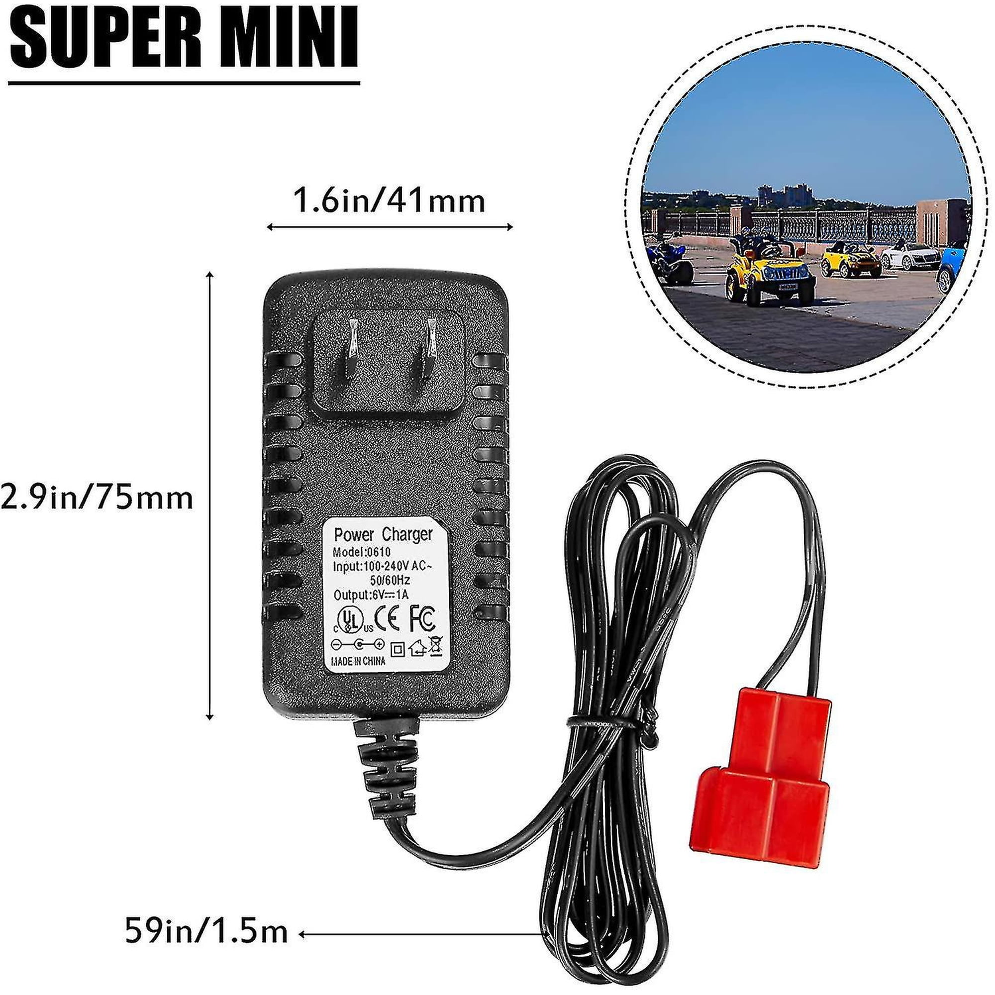 Chargeur 6 V pour enfants de conduite électrique avec voiture, chargeur 6 V 1 A pour conduite électrique sur jouets moto SUV ATV voiture une variété de voitures électriques
