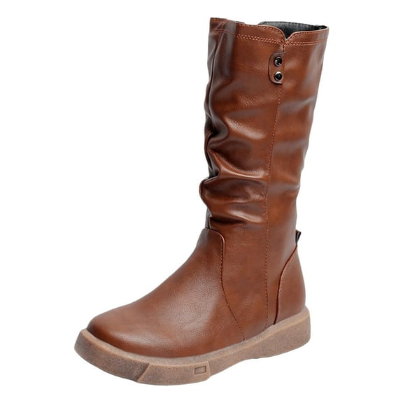 YLYL Women's Mid Calf Boots Side Zipper Round Toe Wide Calf Fashion Casual Motorcycle Combat Boots