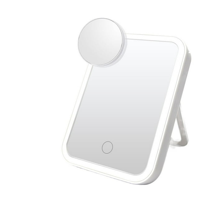 Miroir de Maquillage à DEL avec Lampe avec Rangement, Miroir Cosmétique de Bureau Rotatif, Lumière, Gradation Réglable, Miroir de Meuble-Lavabo USB, Utilisation Grand