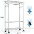 thumbnail image 1 of MZG Metal Clothes Rack Rolling Garment Rack,15.7"Dx 29.5" Wx 74.5" H,Hanging Shelf with Wheels, Chrome, 1 of 9