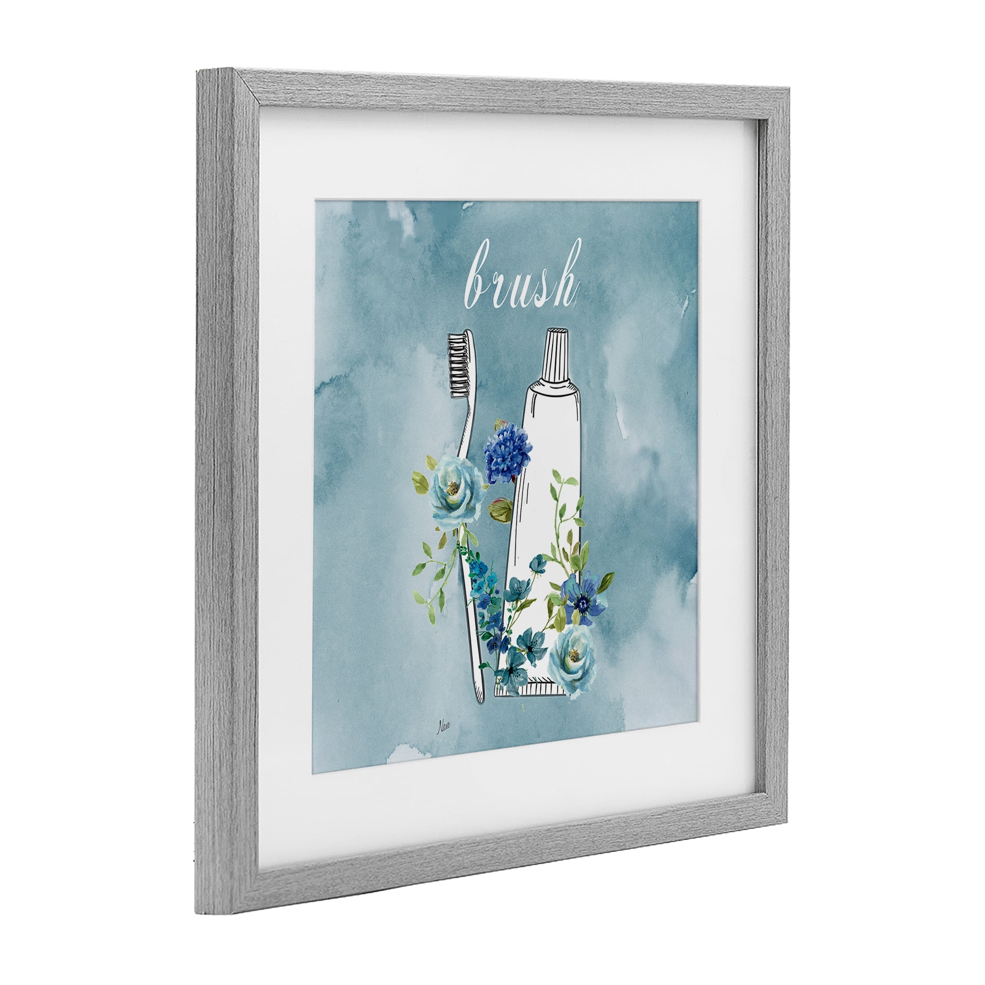 Stupell Industries Floral Bathroom Rules Brush Gray Framed Print Under Glass, design by Nan