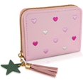 thumbnail image 1 of shiyou-Ladies Wallet, PU Leather Credit Card Wallet Womens Wallets with Card Slots, Solid Color Wallet with Embroidery Heart Pattern and Zipper, Lady Credit Card Holder with Star Pendant (Pink), 1 of 4