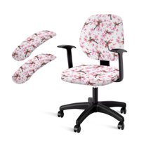 FKELYI Office Chair Covers with 2 Pcs Armrest Covers Swivel Boss Chair Slipcovers for Home Decor Cherry Floral Hummingbird Print Removable Breathable Armchair Protector