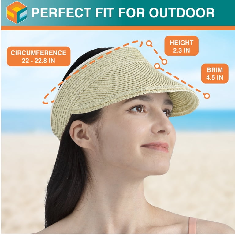 Wide Brim Straw Visor Hat, Breathable Sun Visor for Beach Vacation Travel Pool Brim Beach Foldable Straw Visor – ArcticBarrier main image 4