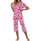 thumbnail image 2 of Puntoco Conjunto de pijama cómodo para mujer Conjunto de pijama y pantalón de manga corta con cuello en V para mujer Conjunto de pijama informal con bolsillos, 2 of 5