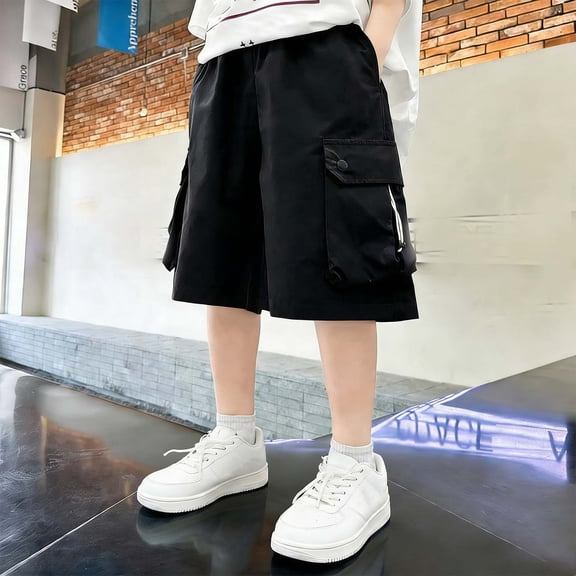 Hurxie Boys Cargo Shorts Quick Dry Hiking Shorts Lightweight Athletic Short with Pockets Outdoors Black,11-12 Years