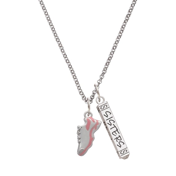 Delight Jewelry Silvertone Pink Running Shoe Silvertone Sisters Best Friends Forever Bar Charm Necklace, 23"