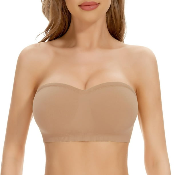 Cathalem Padded Sports Bras for Women Push Up Padded Unlined,Beige S