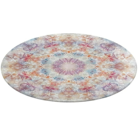 Kaleidoscope Mandala Colorful Floral Boho Soft Bedroom Round Area Rug, Washable Cute Nursery Circle Throw Mat, Non-Slip Contemporary Small Low Pile Floor Carpet for Dorm Bedside
