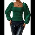 thumbnail image 2 of Blusa Corta de Larga con Cuello Cuadrado y Mangas Abullonadas para Mujer Verde L, 2 of 10