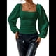 thumbnail image 2 of Blusa Corta de Larga con Cuello Cuadrado y Mangas Abullonadas para Mujer Verde S, 2 of 10