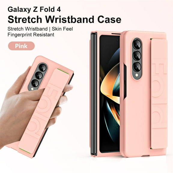 Samsung Galaxy Z Fold 4 7.6" 2022 Silicone Grip Cover, Luxury Hard PC Shockproof Protective Phone Case with Wristband  Samsung Z Fold 4 Matte Anti-fingerprint Cover, Pink