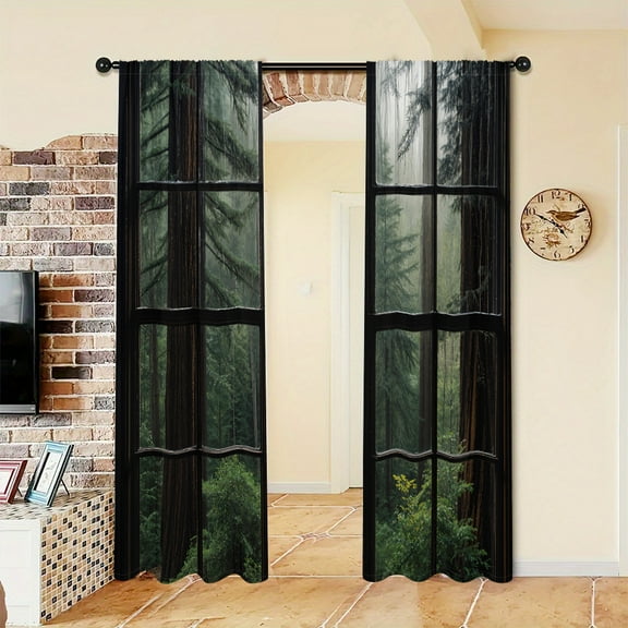 WNOOHIY Forest Foggy Redwood Tree Landscape Print Light-filtering Curtains for Living Room Bedroom Home Decoration, Set of 2 Panels