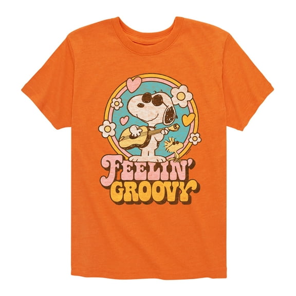 Peanuts - Feelin Groovy Snoopy And Woodstock - Toddler And Youth Short Sleeve Graphic T-Shirt